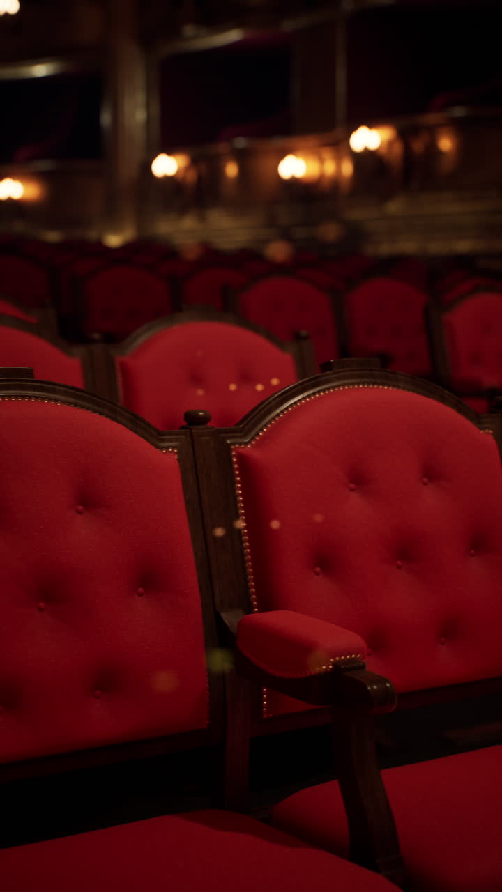 En el fastuoso teatro de la ópera, el público espera sentado en elegantes butacas rojas