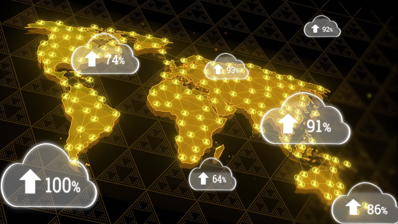 디지털 세계 지도에서 클라우드 스토리지 사용 비율을 애니메이션화합니다.