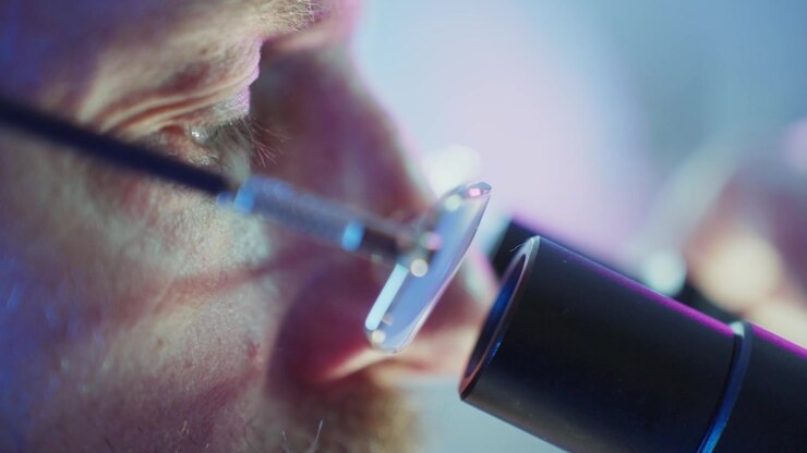 Scienziato che esamina un campione al microscopio in laboratorio