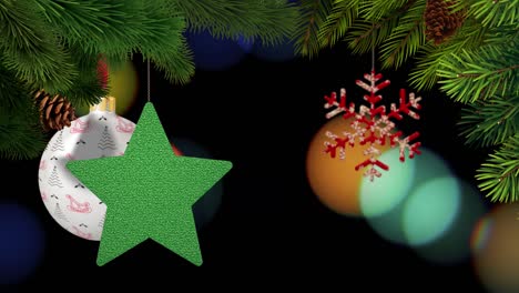 los adornos de navidad y los pinos se balancean en un fondo bokeh en bucle