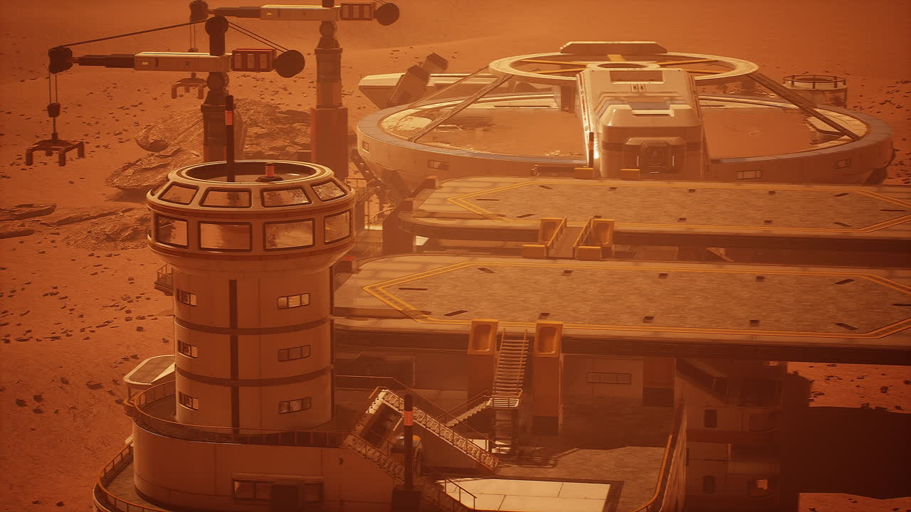 Futuristic Spaceship Landed on Mars Base