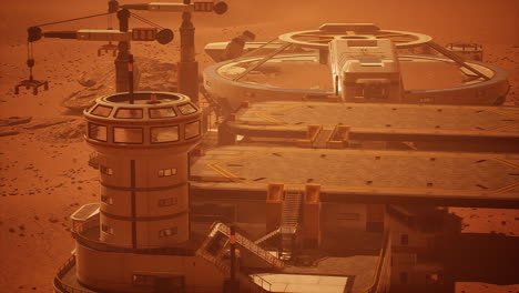 futuristic spaceship landed on mars base