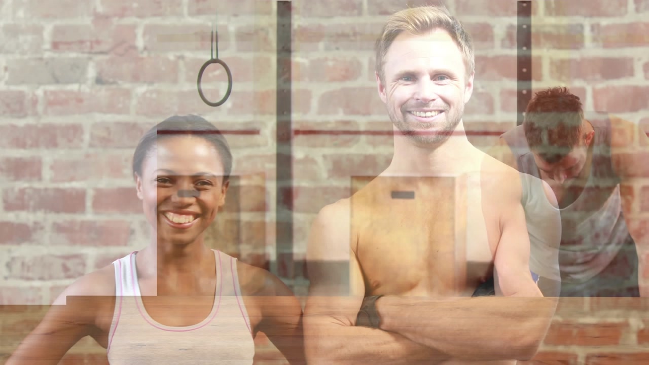 Animation von verschiedenen Sportlern, die im Fitnessstudio trainieren.