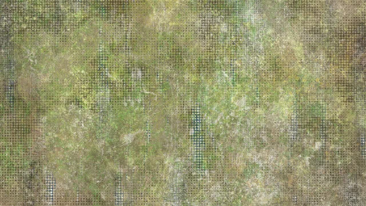 Abstract grunge texture, loopable distressed halftone grid background animation with green yellow brown tones