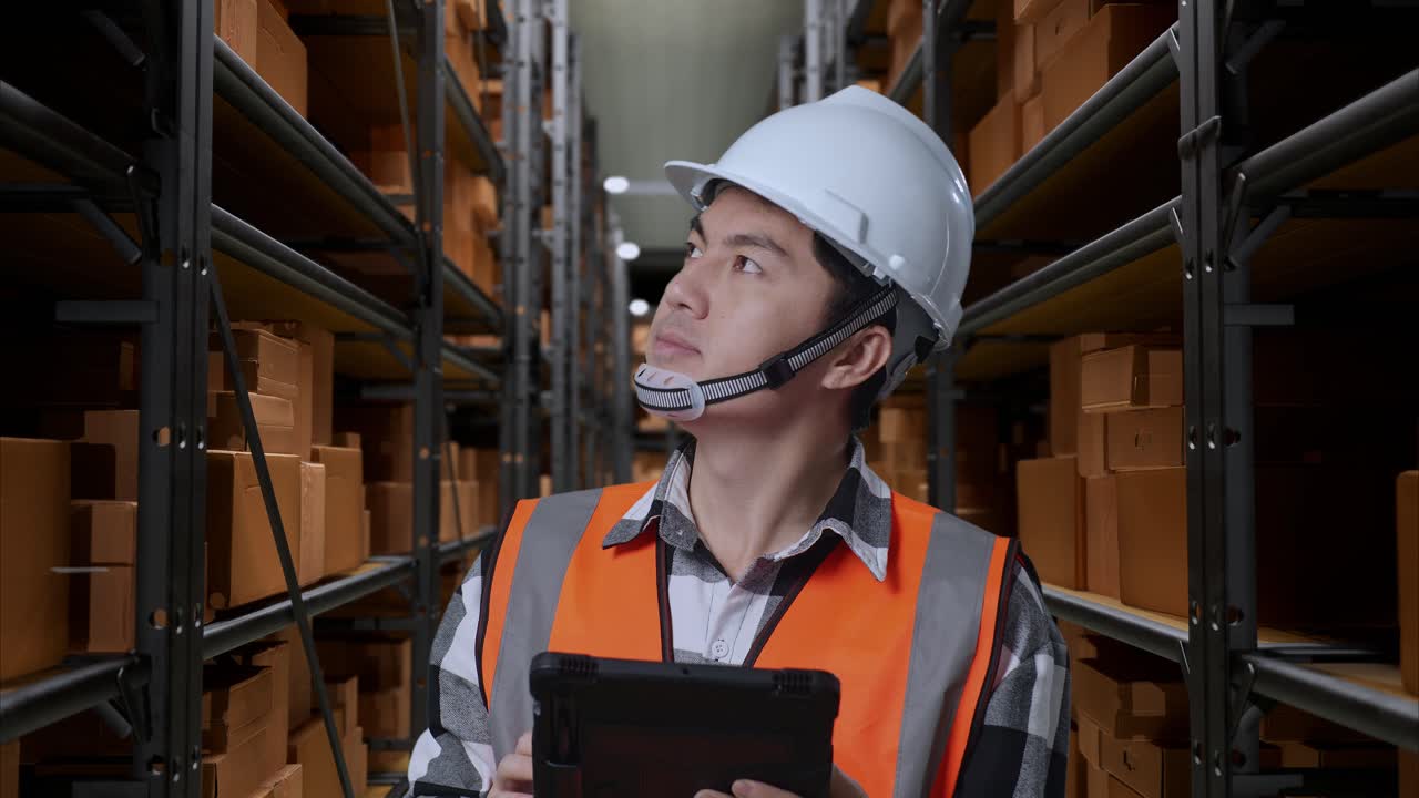 trabajador de almacén inspeccionando el inventario