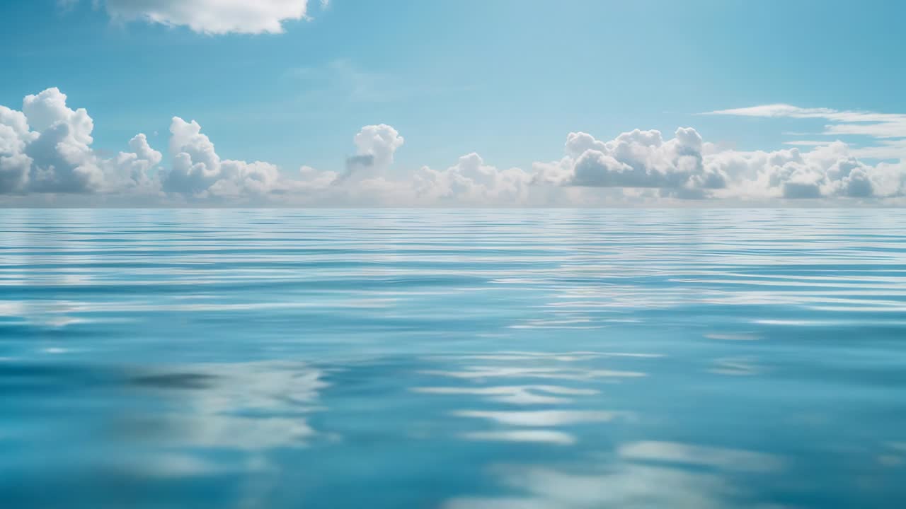 Framing camera capturing calm ocean surface at sea recording ripples to show cloud reflections