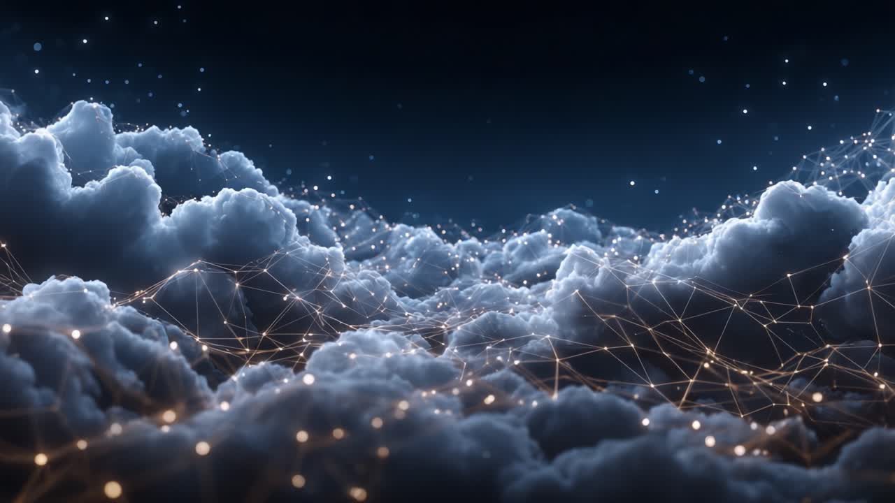 A Mesmerizing Journey Through Clouded Landscapes Interwoven with Glimmering Connections and Starry Highlights, Evoking a Sense of Wonder and Exploration