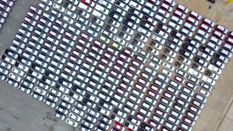 aerial view new cars in parking lot