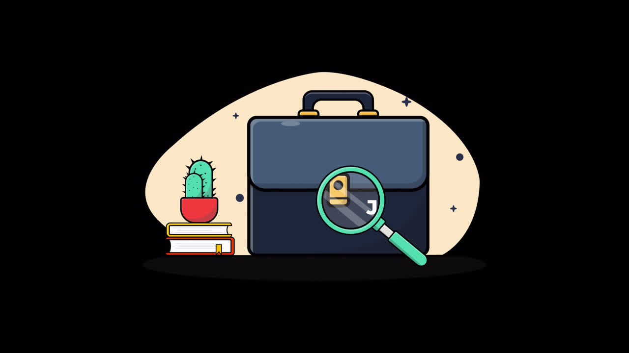 Animated Job Search Concept with Briefcase and Magnifying Glass
