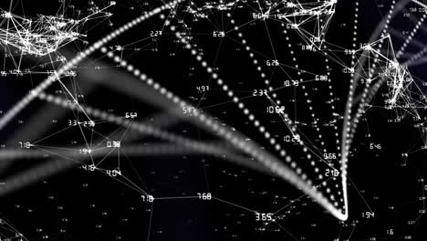 animation of red shapes over network of connections with numbers in digital black space