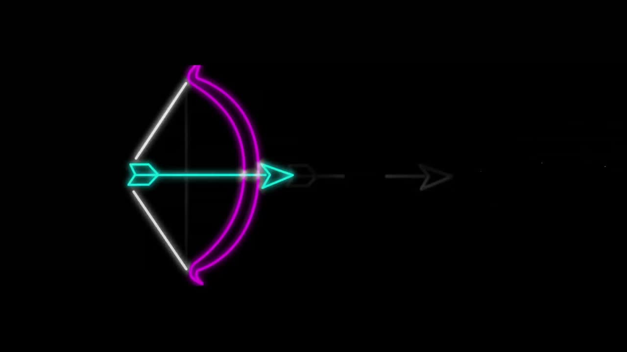 animación de arco de neón y escritura en llamas sobre fondo negro