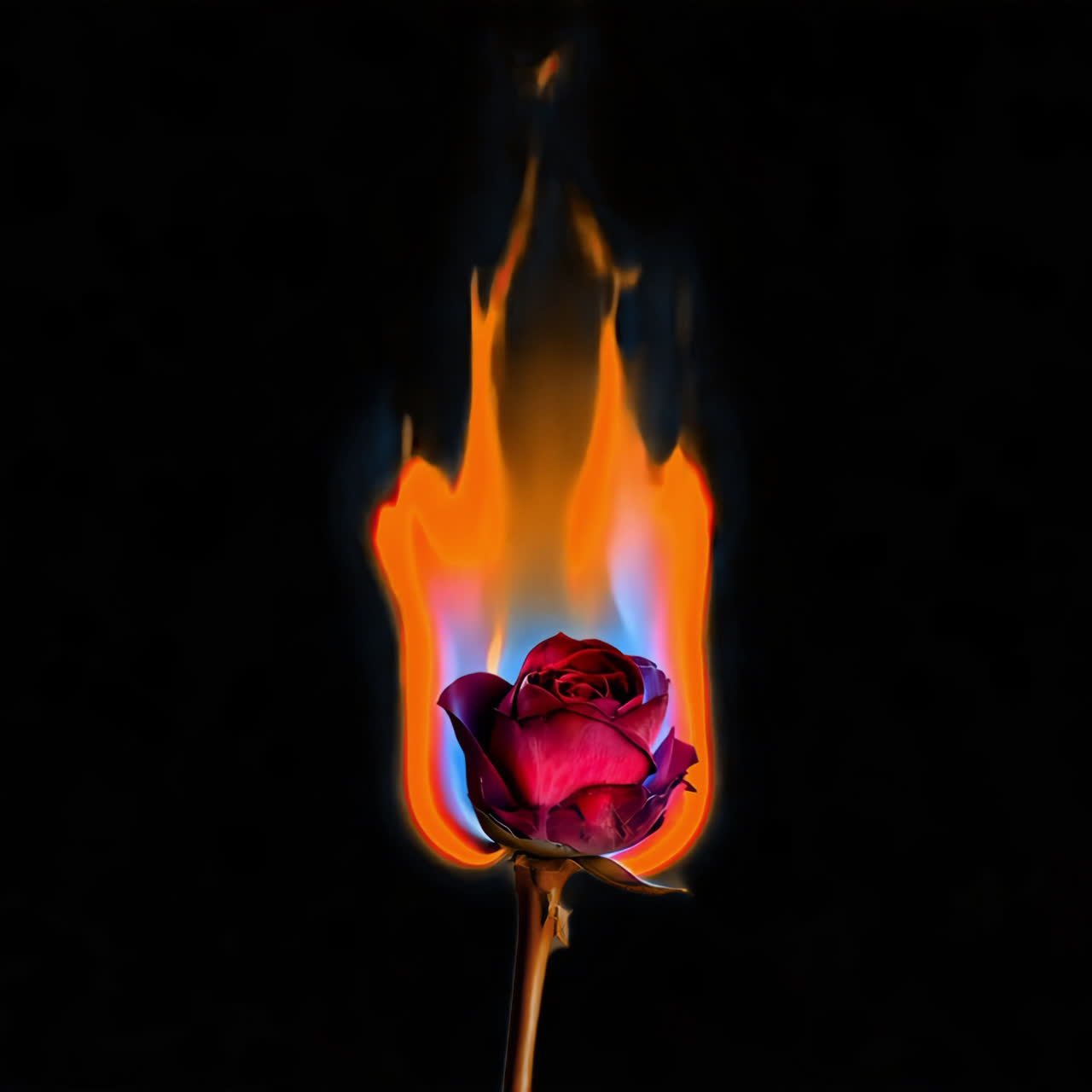 Burning rose fiery elegance animation isolated asset, transparent 4K video, alpha channel, ProRes