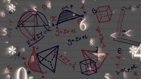 símbolos matemáticos contra ecuaciones matemáticas en papel con líneas blancas