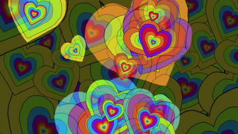 animación de corazones de arco iris sobre el fondo de corazones de arco iris