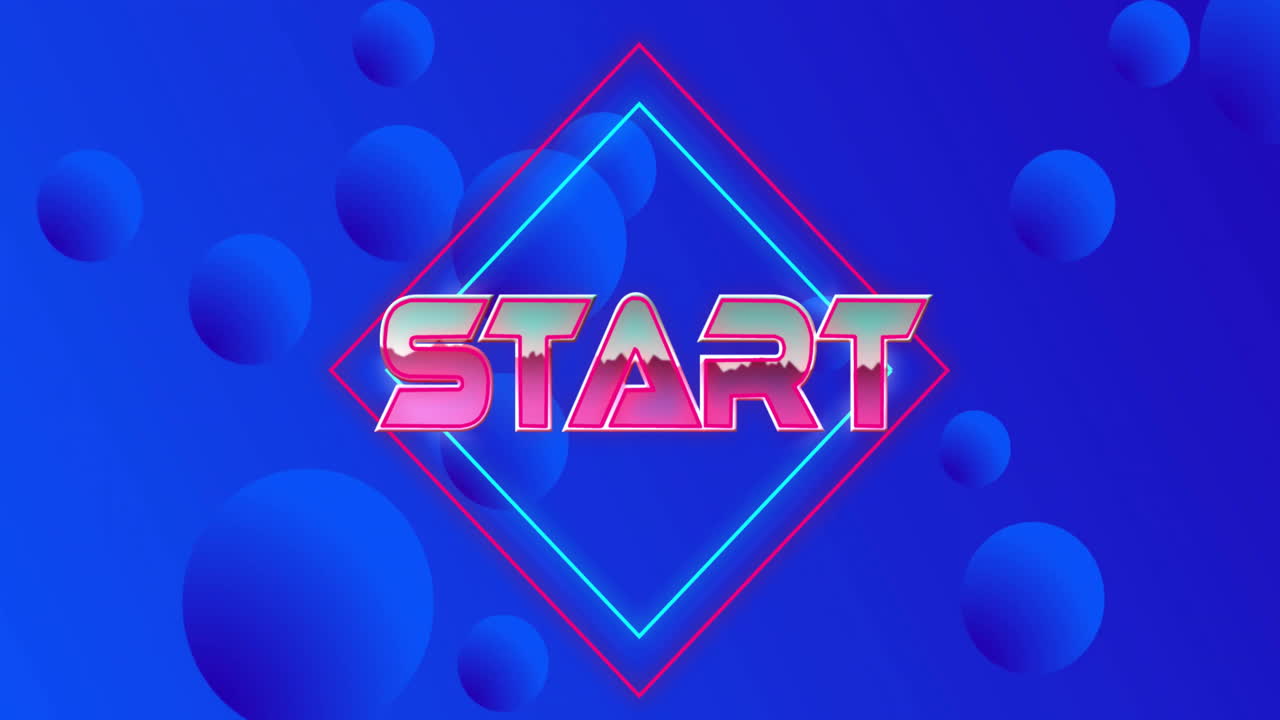 Animation of start text over blue shapes on blue background
