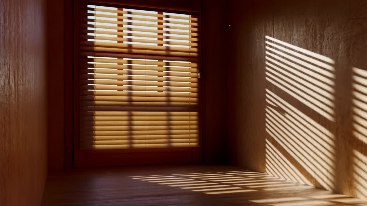 Sunlight and Striped Shadows from Blinds in a Wooden Room