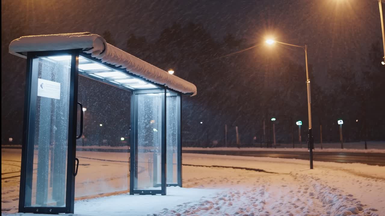 Snowy Bus Stop at Night