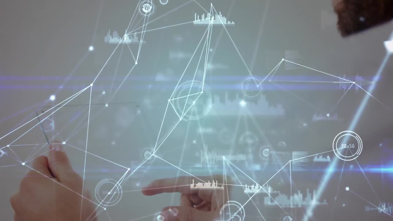 animación de la red de conexiones a través de un hombre de negocios que usa una tableta