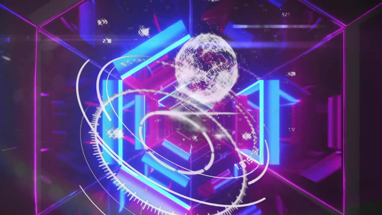 디지털 터널을 통한 데이터 처리의 애니메이션