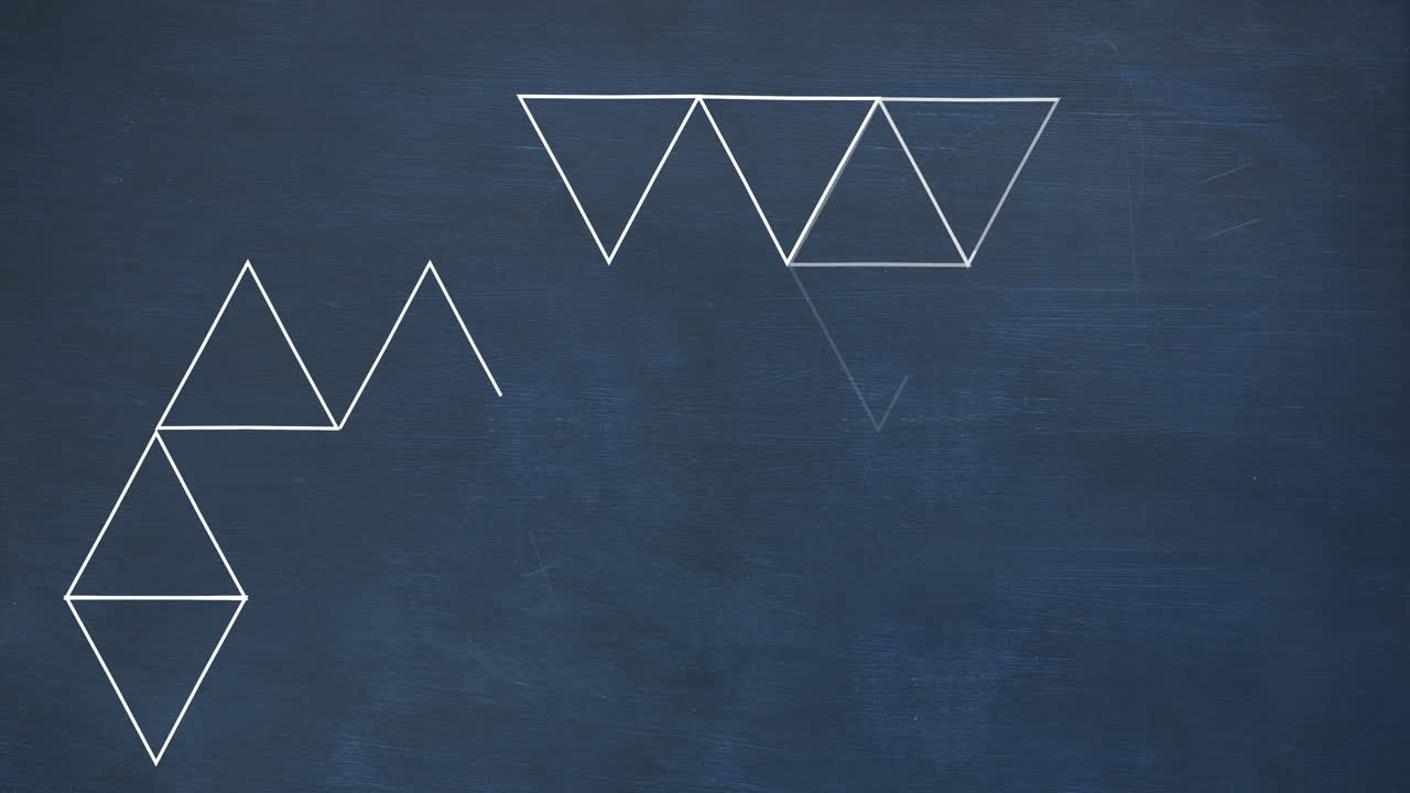 파란색 배경에 빛의 흔적이 있는 색 삼각형의 애니메이션