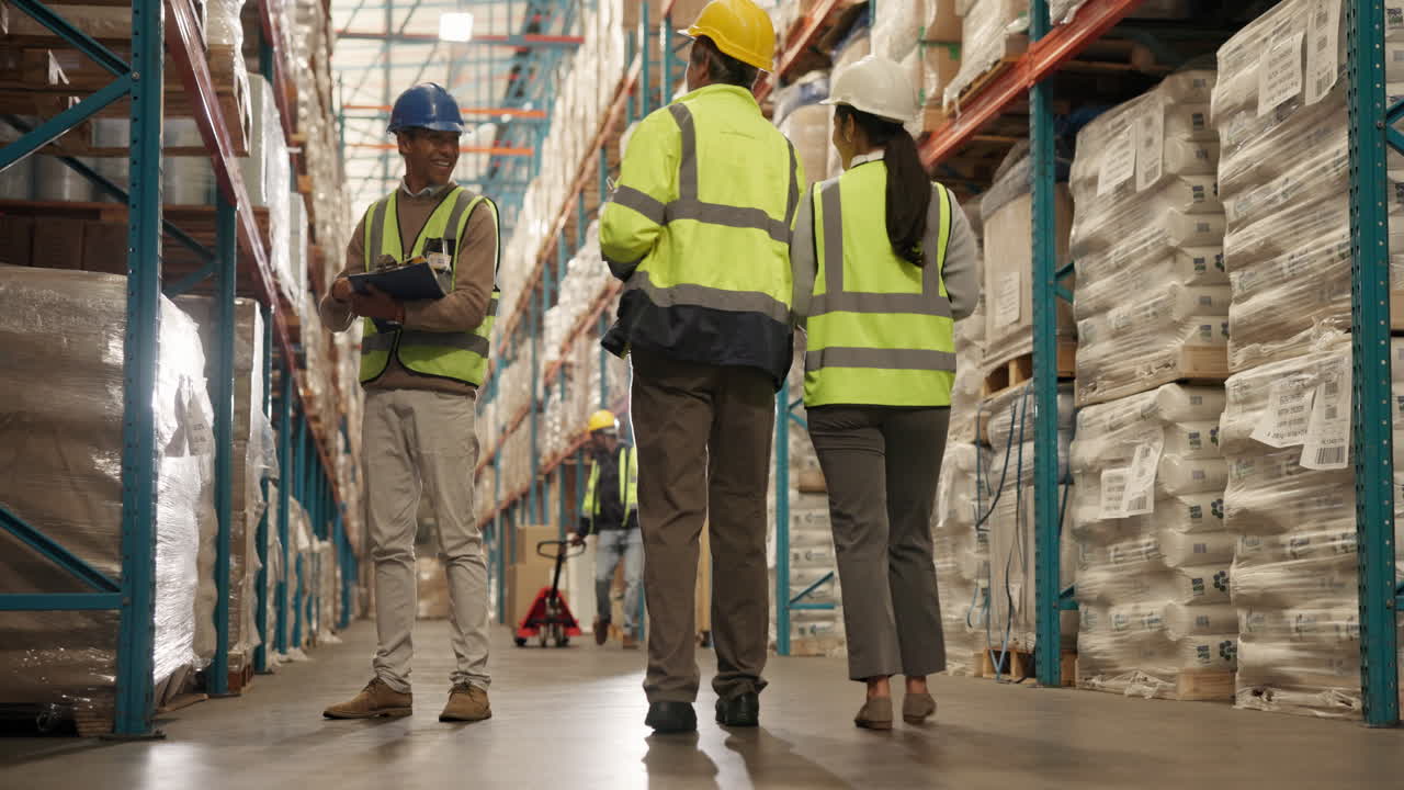 Warehouse workers inspecting inventory