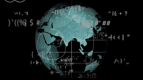 Animación-Del-Procesamiento-De-Datos-Matemáticos-Sobre-El-Globo-Sobre-Fondo-Negro