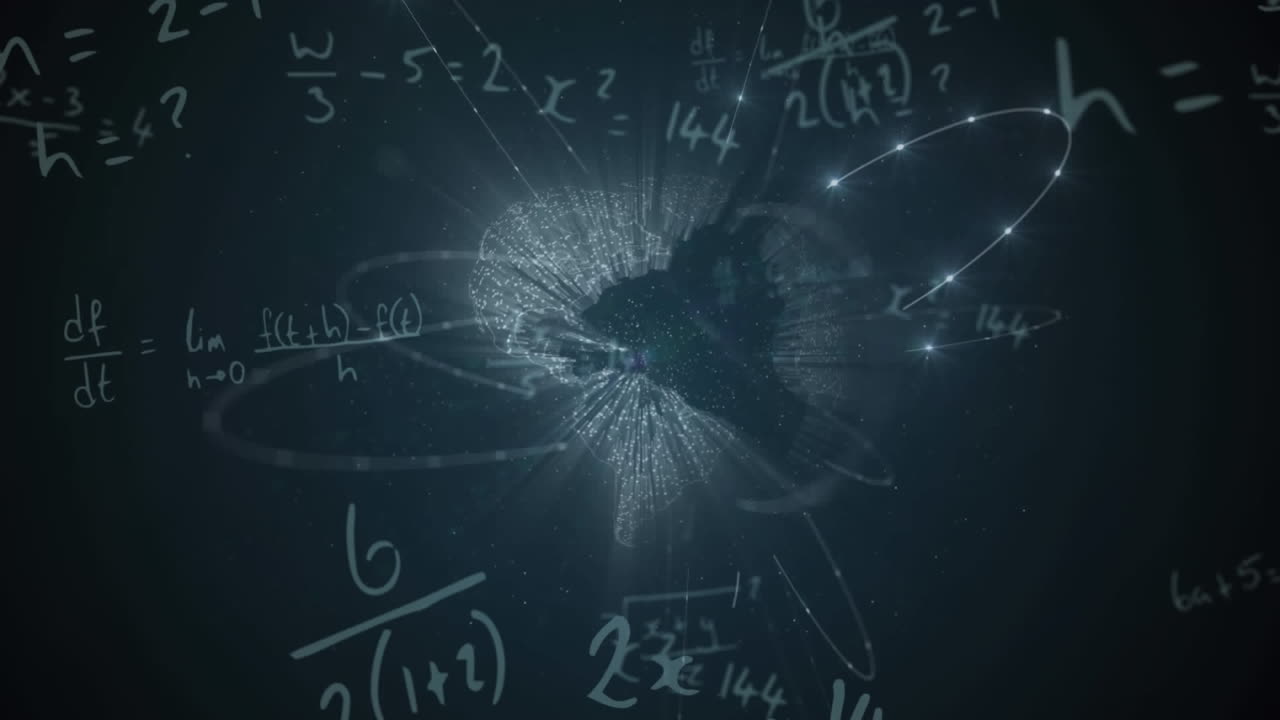 animación de fórmulas matemáticas en movimiento sobre un fondo oscuro
