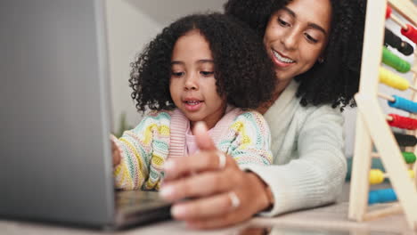 laptop, education and mother with kid in home