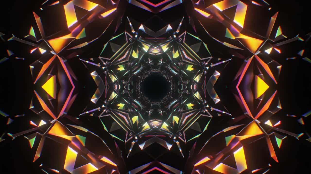 Loop Contínuo de Túnel Caleidoscópico de Cristal Abstrato