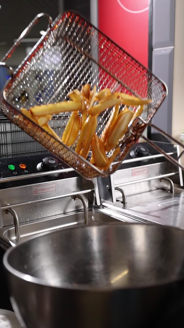 프렌치 프라이가 상업용 프라이어에서 기