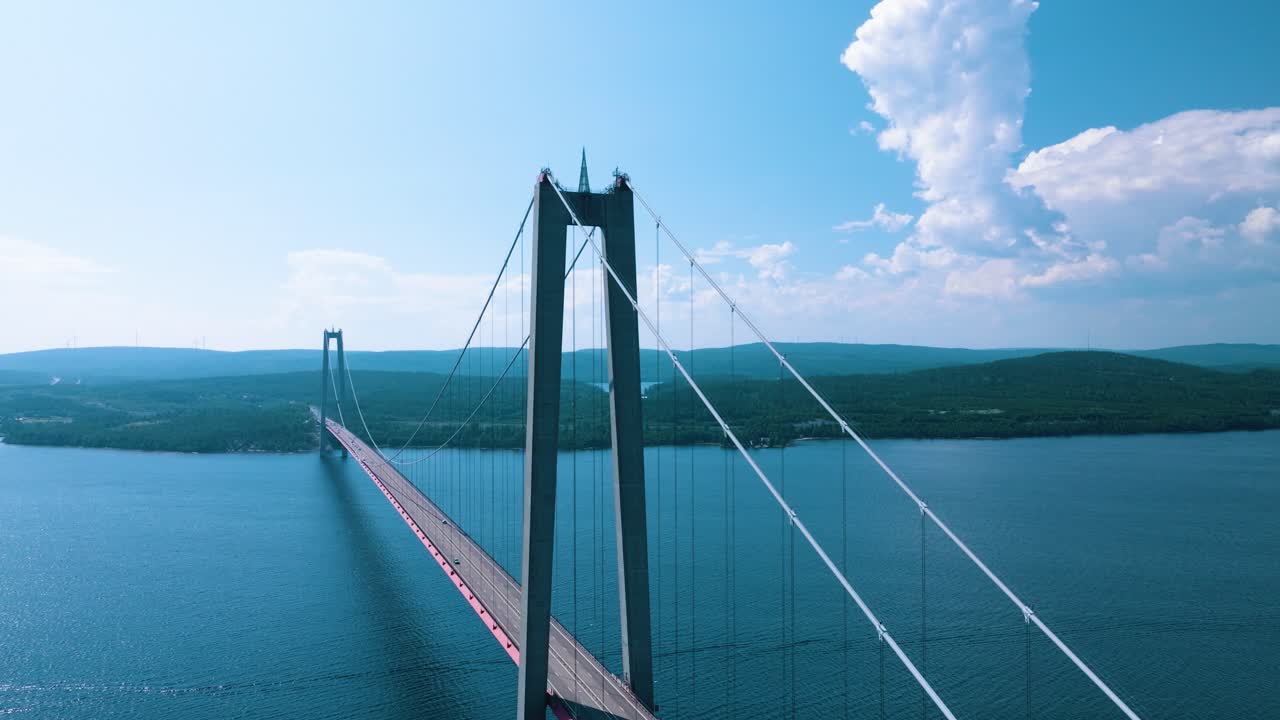 Hoga kusten bron, high coast bridge, drone, sunny day, sweden