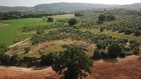 aerial drone aetruscan ruins in tuscany