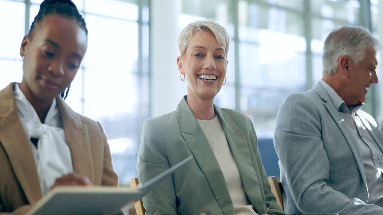 Face, recruitment and business people in waiting