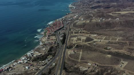 Flight-over-the-beaches-of-Rosarito-in-California,-Baja-California,-Mexico