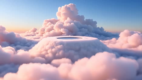 ethereal cloud stadium floating in a dreamlike sky