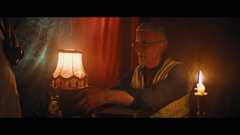 a photographer and an antique dealer in the gypsy circus cart