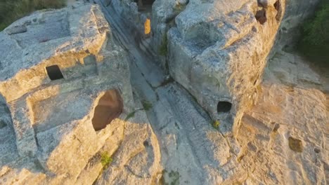 aerial view of cave dwellings on a hill