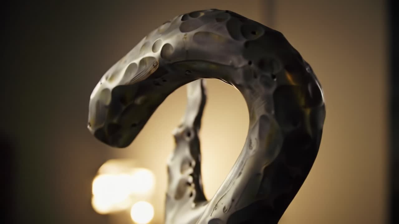 Intricate Metallic Sculpture with Organic Forms and Textures Illuminated by Soft Ambient Light in a Contemporary Setting