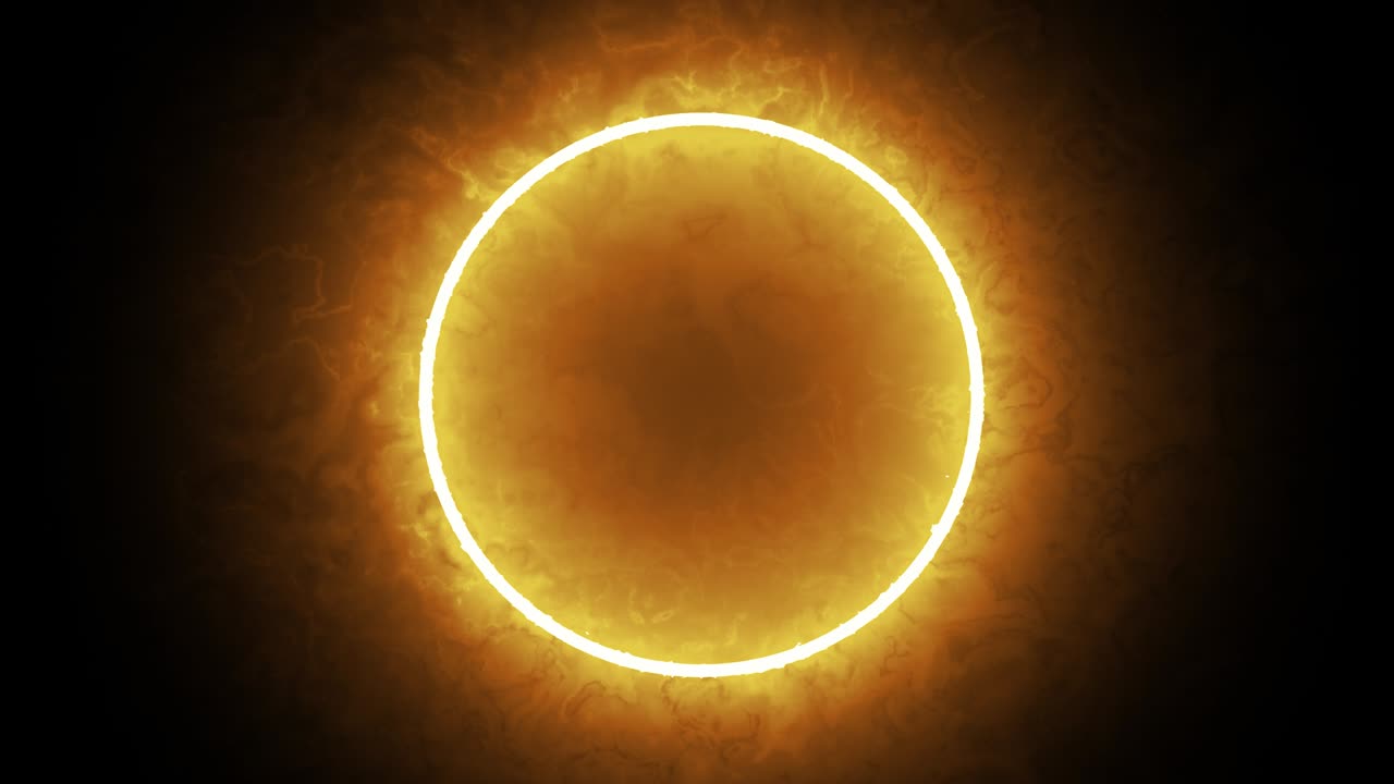 Circle hot flare glowing effect with black background.Color light lens flare. easy to add overlay or screen filter.Lens flare light over black background.Ring of fire reveal motion