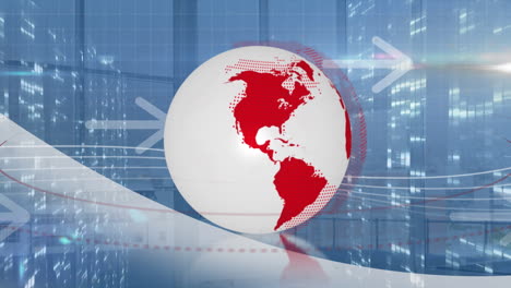 animation of globe over moving columns on blue background