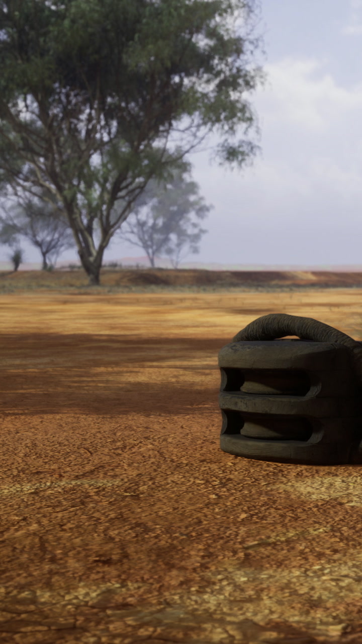 Old weight resting on dry earth under a vast sky in a quiet landscape