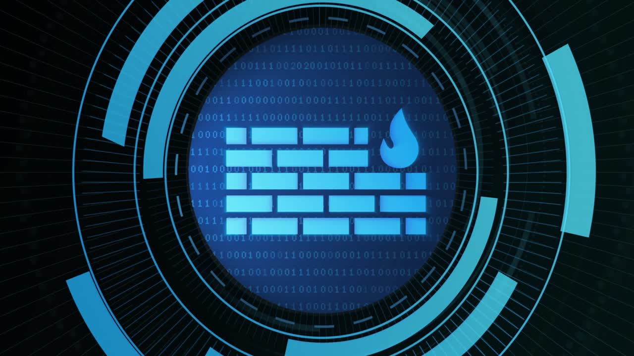 검은 바탕에 프로세싱 서클에서 방화벽의 애니메이션