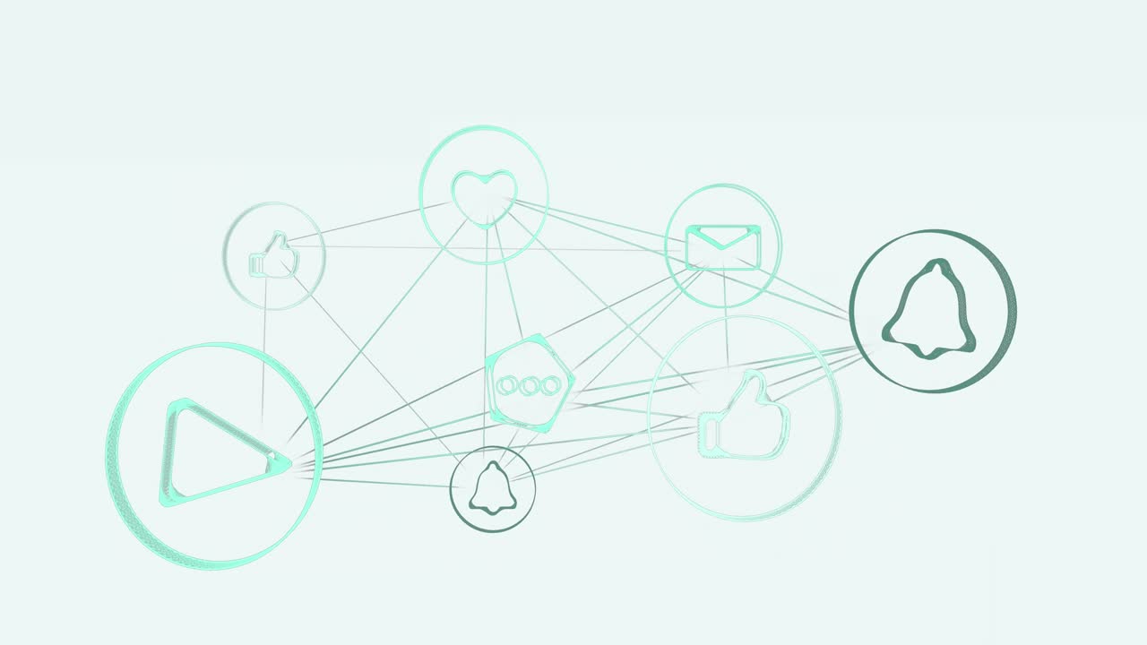 animación de una red de iconos digitales contra un fondo blanco