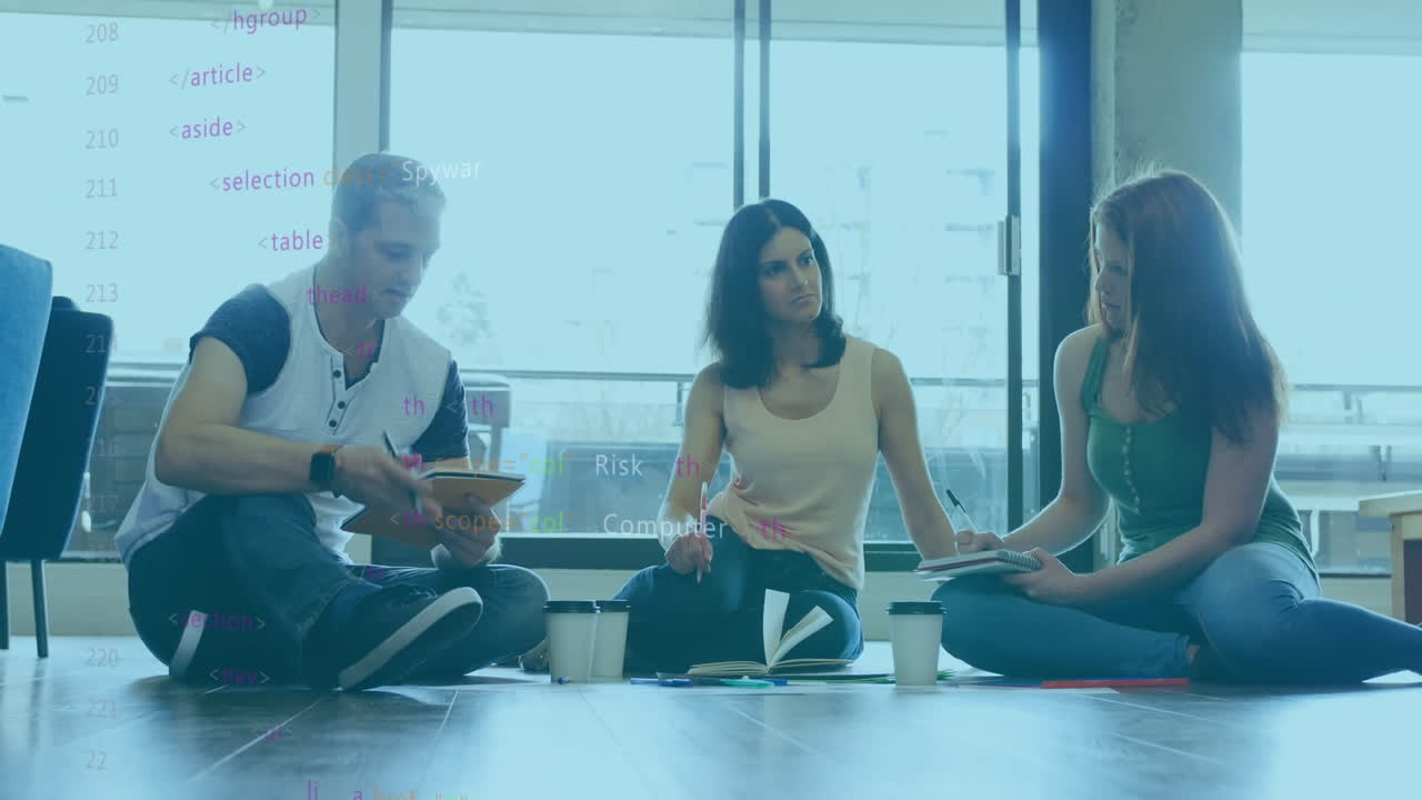 사무실에서 다양한 비즈니스 사람들에 대한 데이터 처리의 애니메이션