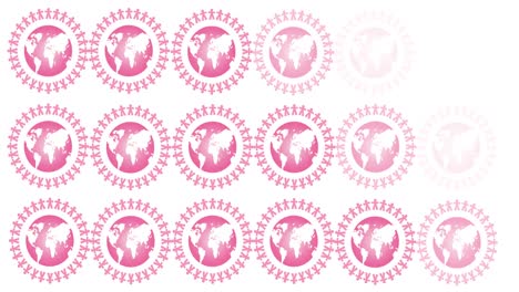 animación de varios logotipos de globos rosados que aparecen sobre un fondo blanco