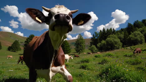 cows grazing in a mountain meadow