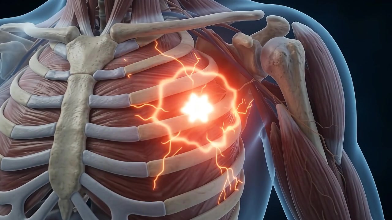 Animazione medica 3D di dolore toracico e stimolazione nervosa
