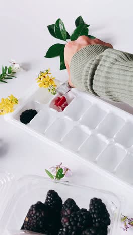 making homemade berry ice cubes