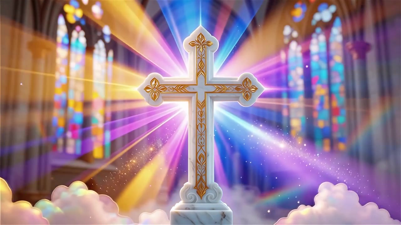Christelijk Kruis Hemels Licht Aanbiddingsachtergrond.