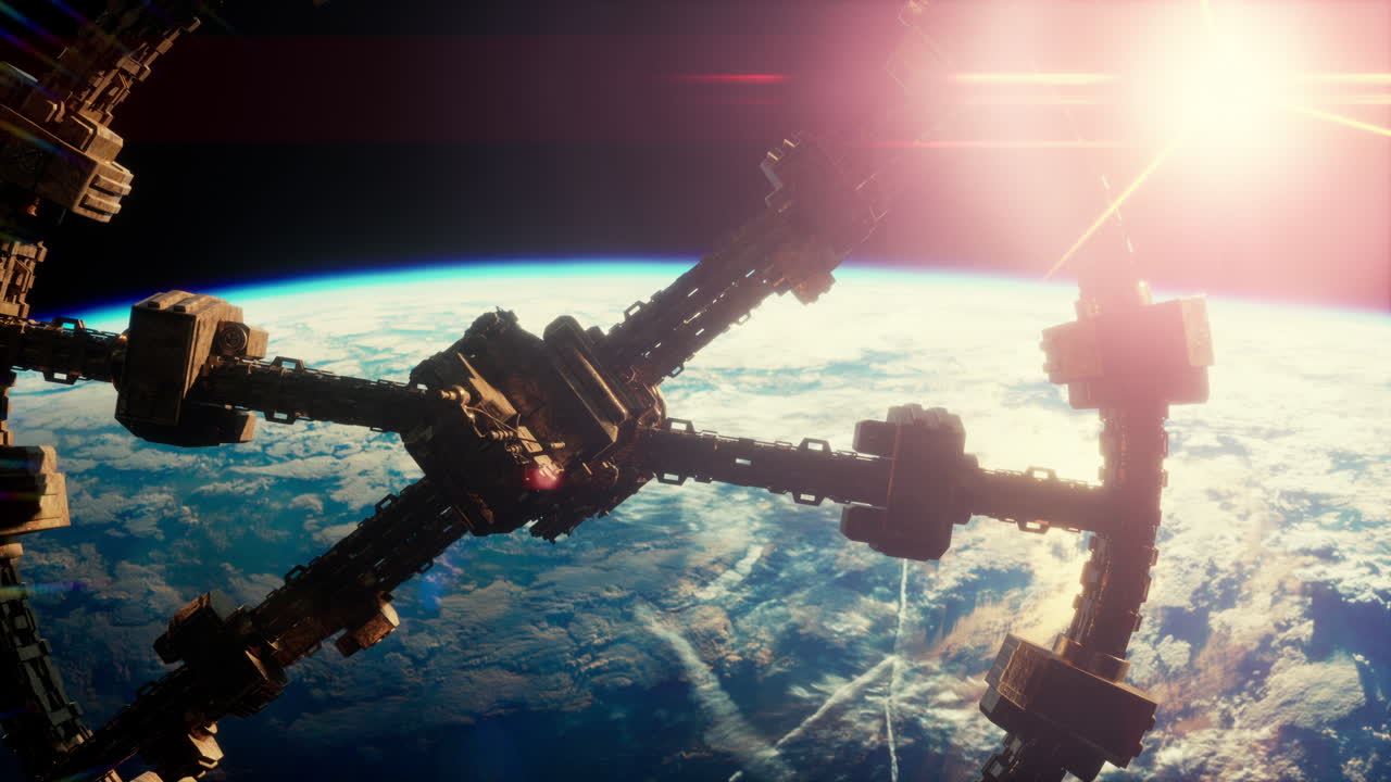 огромный космический корабль приближается к земле.